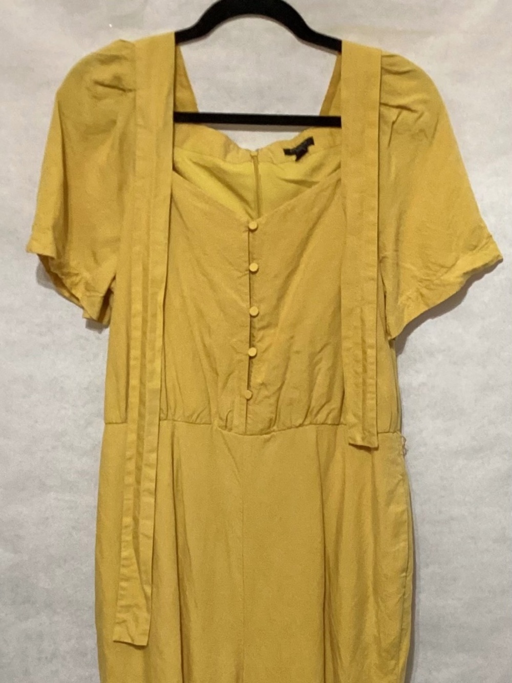 Ann Taylor Petite Yellow Linen Blend Wide Leg Button Front Jumpsuit Sz 10P
